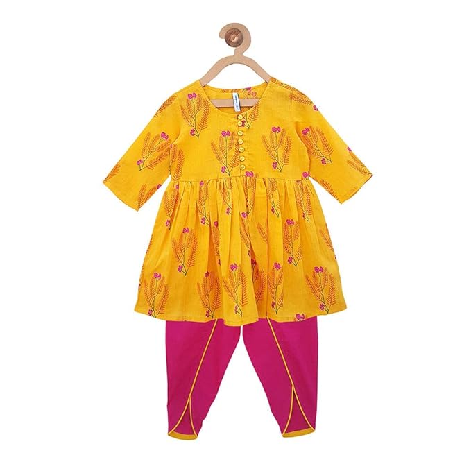 Campana By Hopscotch Girls Cotton Floral Print Kurta With Dhoti Set in Multi Color