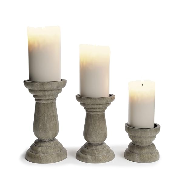 BARNYARD DESIGNS PILLAR CANDLE HOLDERS, TALL WOODEN RUSTIC...