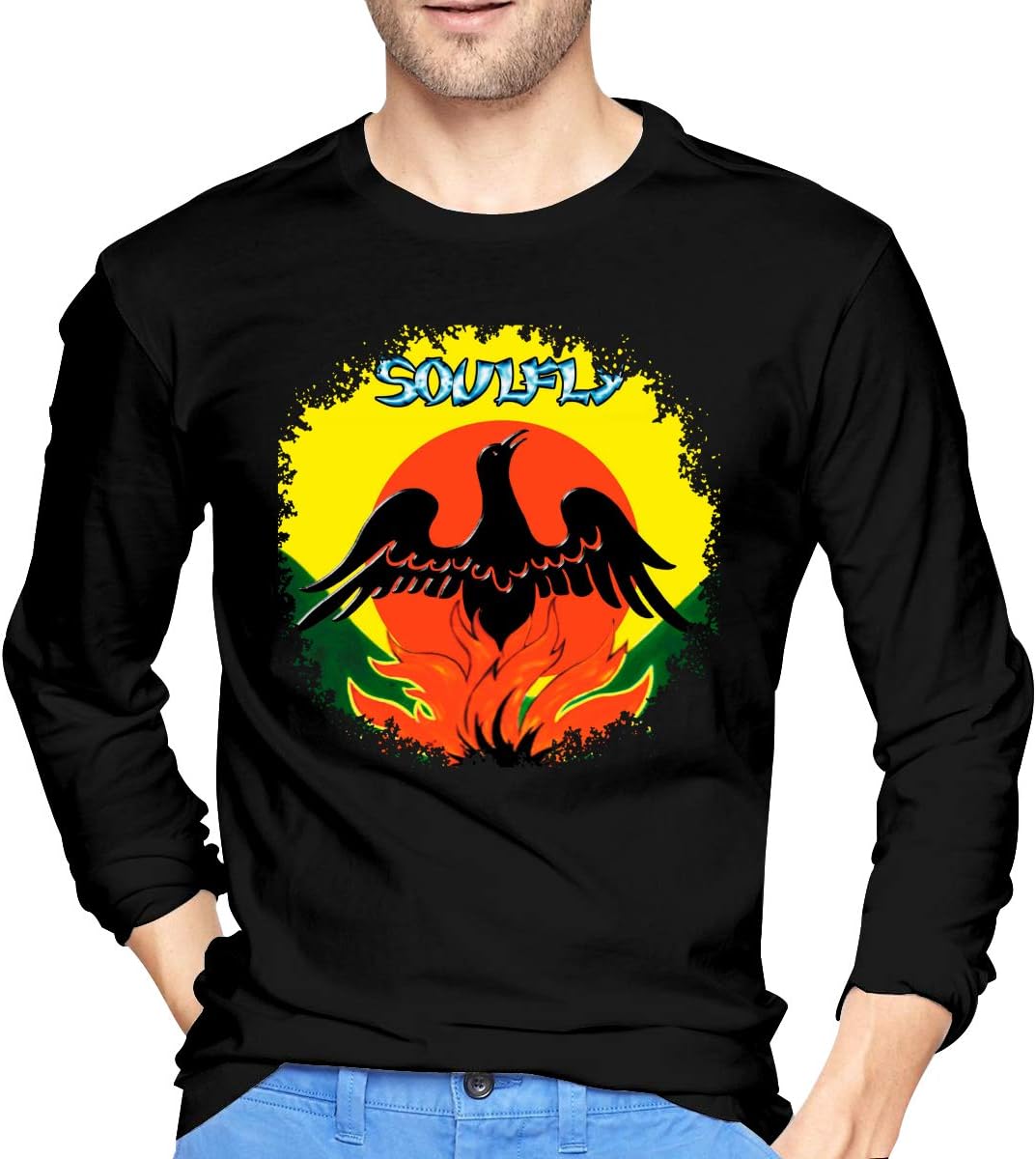 Men's Soulfly Primitive Music Band Aid Round Neck Long Sleeves Cotton Tee L Gift