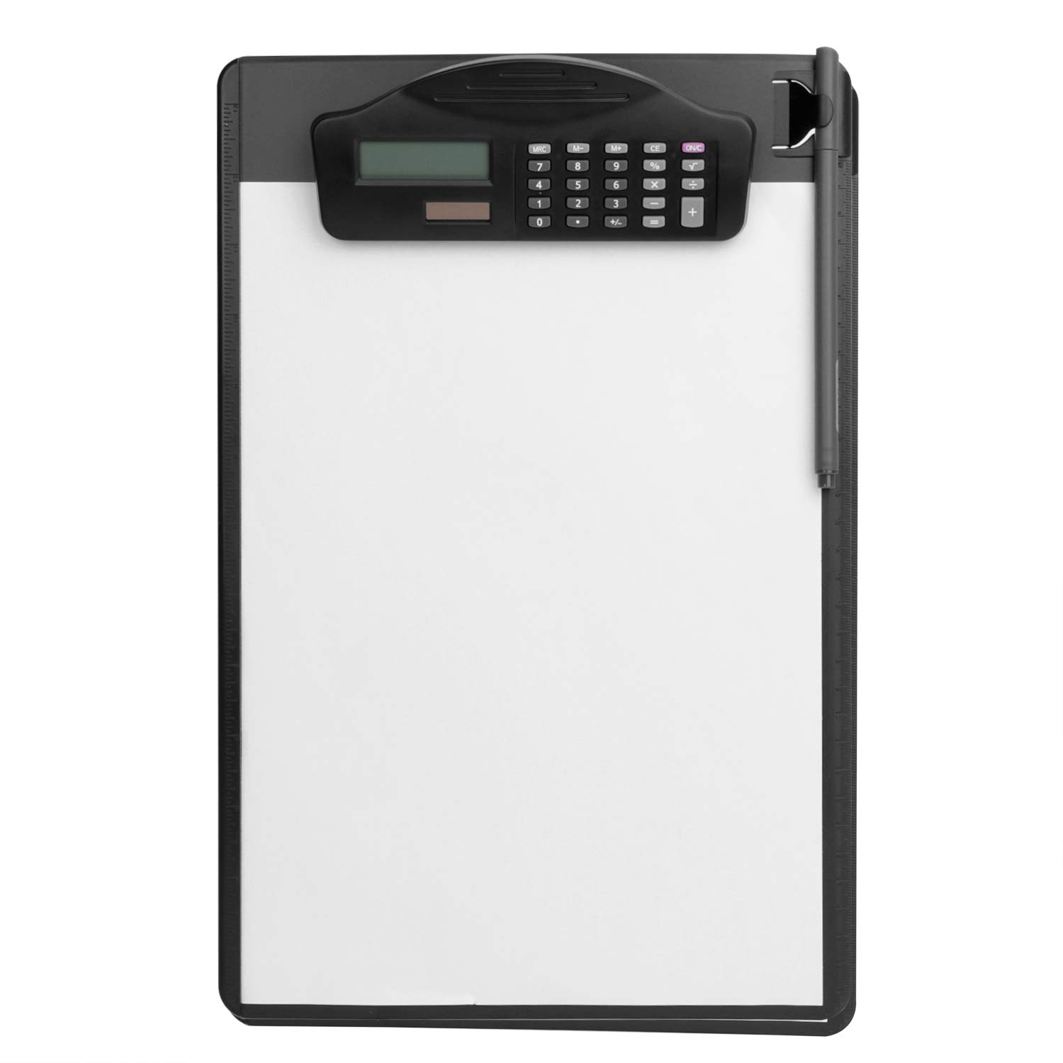 Plastic Multifunctional Storage Clipboard with Calculator A4 Size Conference Clipboard Writing Pad Document File Folder Holder with Pen Clip Home School Office Use Signature Board Black