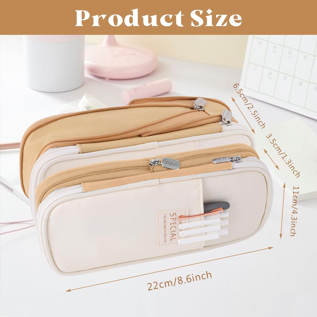 iSuperb Big Capacity Pencil Case Large Pencil Pouch Stationery Pen Bag for Teen Girls Boys, Back to School Supplies(Khaki+Beige)
