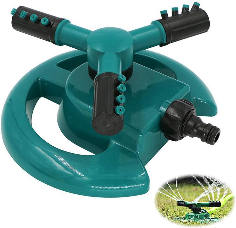 Garden Sprinkler, Automatic Lawn Water Sprinkler, 360 Degree 3-Arm Rotating Sprinkler System, Adjustable Water Spray Range
