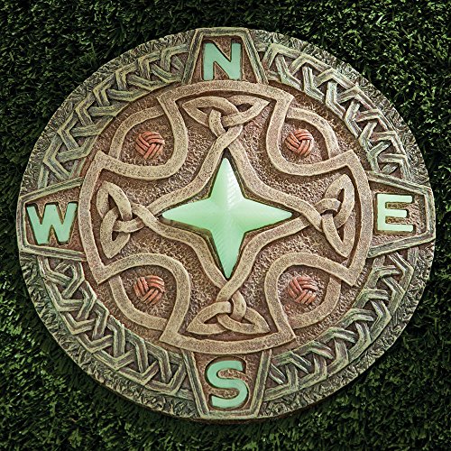 Bits and Pieces - Celtic Compass Glow Garden Stone - Decorative Stone for Your Garden or Lawn - Beautiful Glow-in-the-Dark Stone Makes Great Garden Art - Garden Dcor