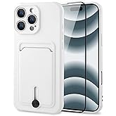 MZELQ TPU Wallet Compatible with iPhone 16 Pro Case, Card Holder Camera Protection Cover + Screen Protector, Push-able Slot for Girls Women -White