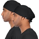 MIKAL Cotton Scrub Cap, Adjustable Tie-Back Surgical Cap, Lightweight Sweat-Absorbent Scrub Hat, No-Slip Unisex Hair Cover