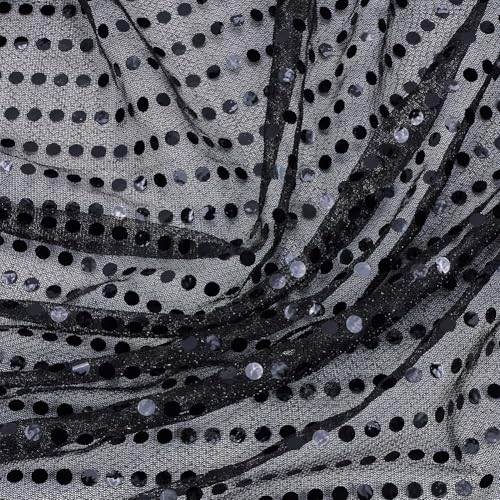 CABODYALS 1.83M Sequin Fabric By The Metre Black Sequins Mesh Tulle Sparkle Flat Paillette Fabrics Shiny Glitter Netting Gauze Cloth for Sewing Making Craft Clothes Dress Gowns Costumes Home Decor Diy