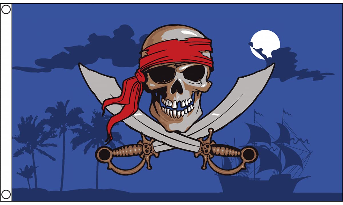 AZ FLAG - Pirate Night Sky Flag - 3x5 Ft - 100D Polyester Red Bandana Pirate Banner with Two Metal Grommets - Fade Resistant - Vivid Colors - 3' x 5' Feet - 150x90 Cm