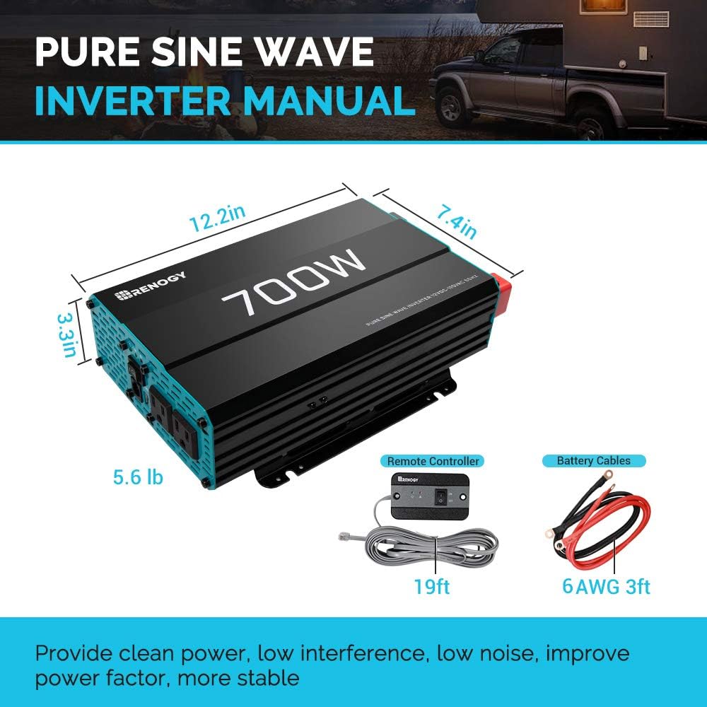 Renogy 700W 12V Pure Sine Wave off GRID Solar Home Use Inverter 700 Watt 12 Volt Battery Power Inverter