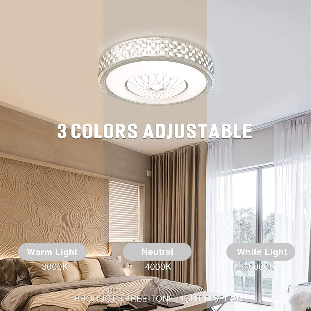 Neporal 30W Ceiling Fixture Dimmable 3 Color Temperature Adjustable 16 Inch Flush-Mount-Ceiling-Light-LED Modern for Bedroom Study Living Room Kitchen