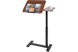 Kaixin Rabbit Height Adjustable Overbed Table，has Hidden Wheels and a Rotatable Tabletop，Can Be Used for Home Offices and Hospitals (nut-Brown)