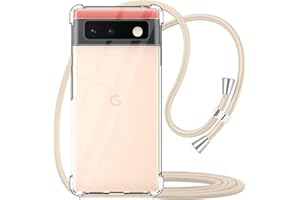 YESPURE Crossbody Case for Google Pixel 6 6.4 inch,Clear Transparent TPU Soft Shockproof Phone Cover for Google Pixel 6 with Neck Cord Lanyard Strap - Beige