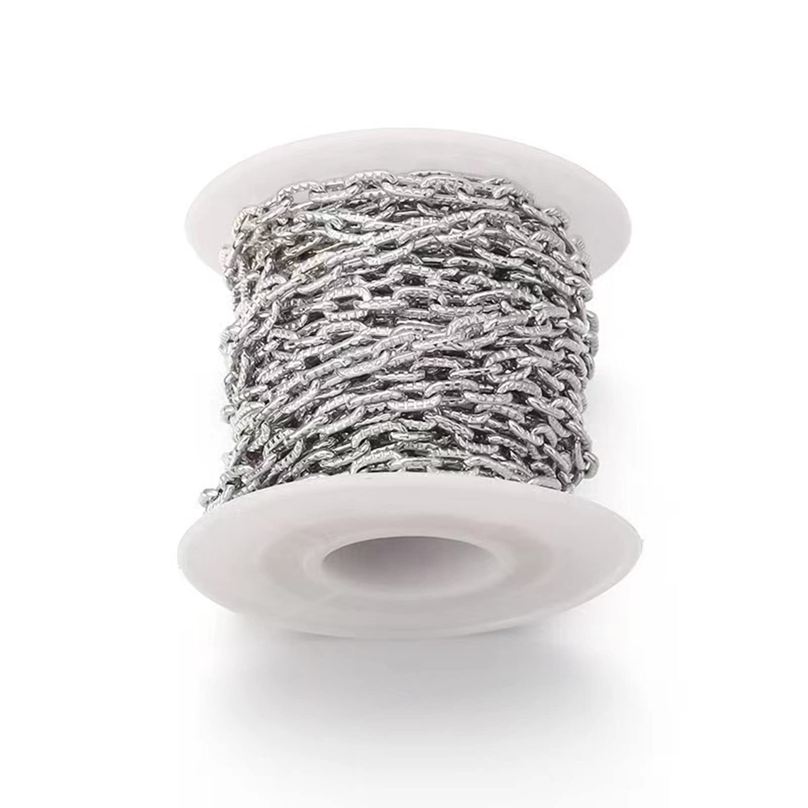 Jaydis 15 Feet Aluminum Flat Curb Chains 7x4x1.2mm Twisted Link Cross Cable Chains Silver Plated with Spool for Pendant Necklace Jewelry Making