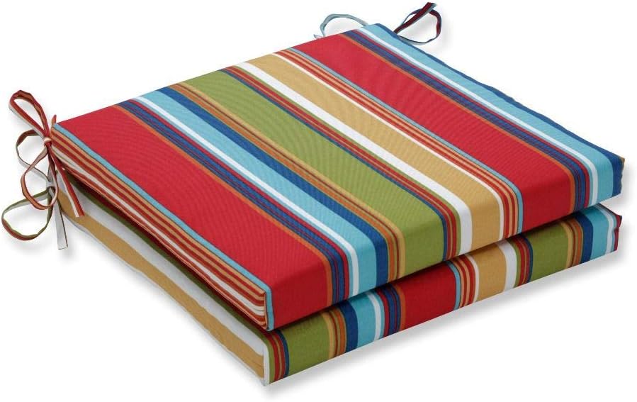 Set of 2 Multicolor Striped UV/Fade Resistant Outdoor Patio Seat Cushion 20" with