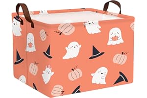 BOAMAU Large Halloween Themed Candy Gift Basket for KidsTrick or Treat Storage Bin Girls Boys Room Décor (Pink Ghost)