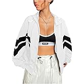 Verdusa Women's Color Block Zip Up Hooded Jacket Outerwear Loose Windbreaker Jackets