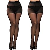 Buauty 2 Pairs Sheer Black Tights for Women -20D High Waist women's Pantyhose,Plus Size Nylon Stockings