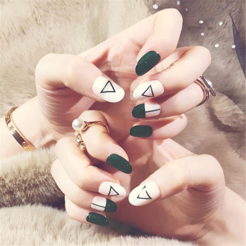 Fake Artificial Nails 24pcs Box Triangle Pattern Pure Green