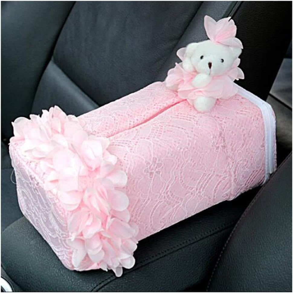 LuckySHD Fashionable Rectangular Tissue Box Holder Cover Case for Home Office Car Automotive Decoration-Pink
