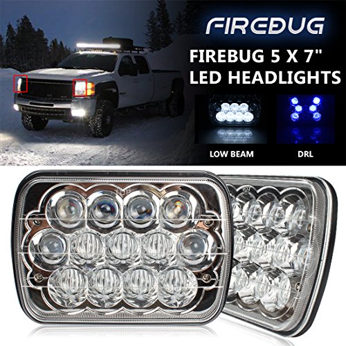 Firebug Blue 5x7 7x6 Inch LED Rectangular Headlights 5D Innovative Design Projector Lens, H6054 H5054 H6054LL 69822 6052 6053 for Jeep Wrangler JK YJ CJ TJ MJ Jeep Cherokee XJ Truck 4X4 Offroad