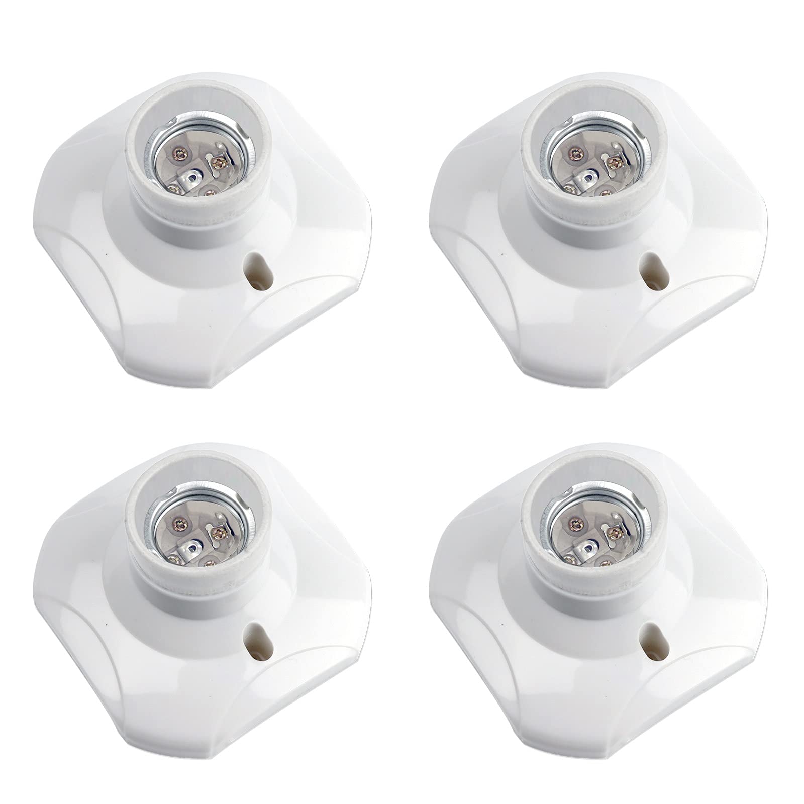 E27 Screw Light Bulb Socket Holder, ES Lamp Holder Base, Edison Screw E27 Wall Socket, AC 220-250V, Ceiling Light Fitting, White, 4pcs