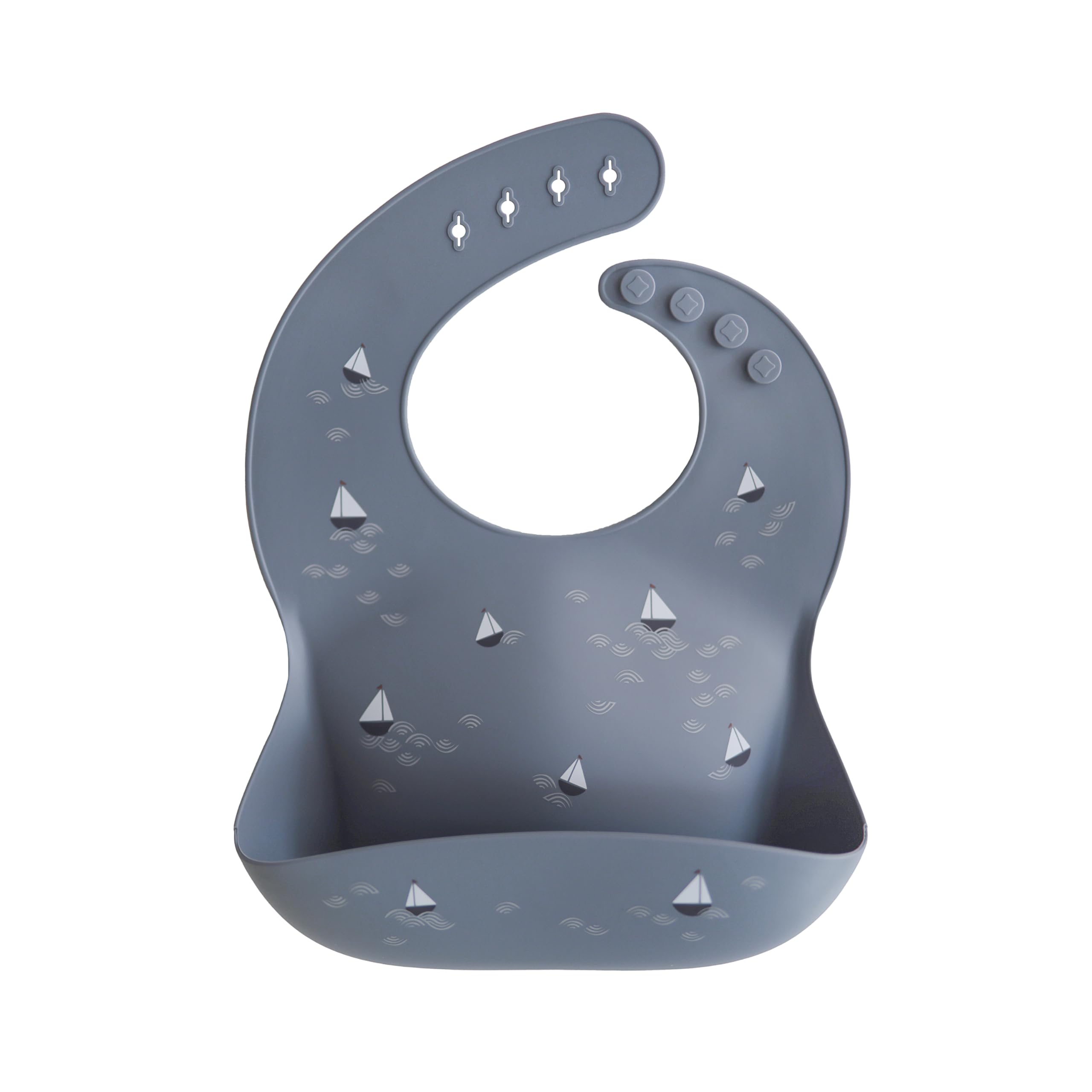 mushie Baby Silicone Bib | Adjustable Fit Waterproof Bibs | Easy Wipe Baby Feeding Bibs | 4 Adjustable Sizes with Deep Front Pockets | 100% BPA and Phthalate Free (Boats) — image 1
