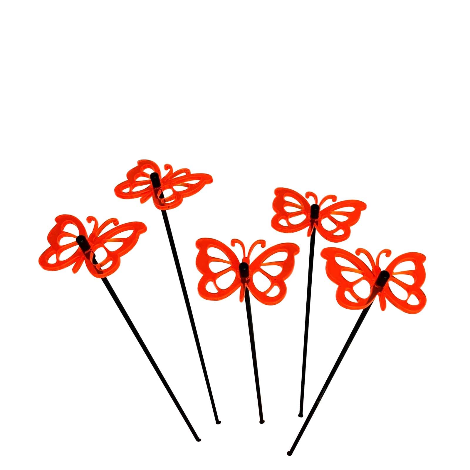 Sun Catcher Garden Decor Glowing Comma Butterfly Set of 5 Decorative Garden Stakes 25cm, 10 inch high Outdoor Yard Accessory Gardeners Gift, Colour:fluorescent Orange