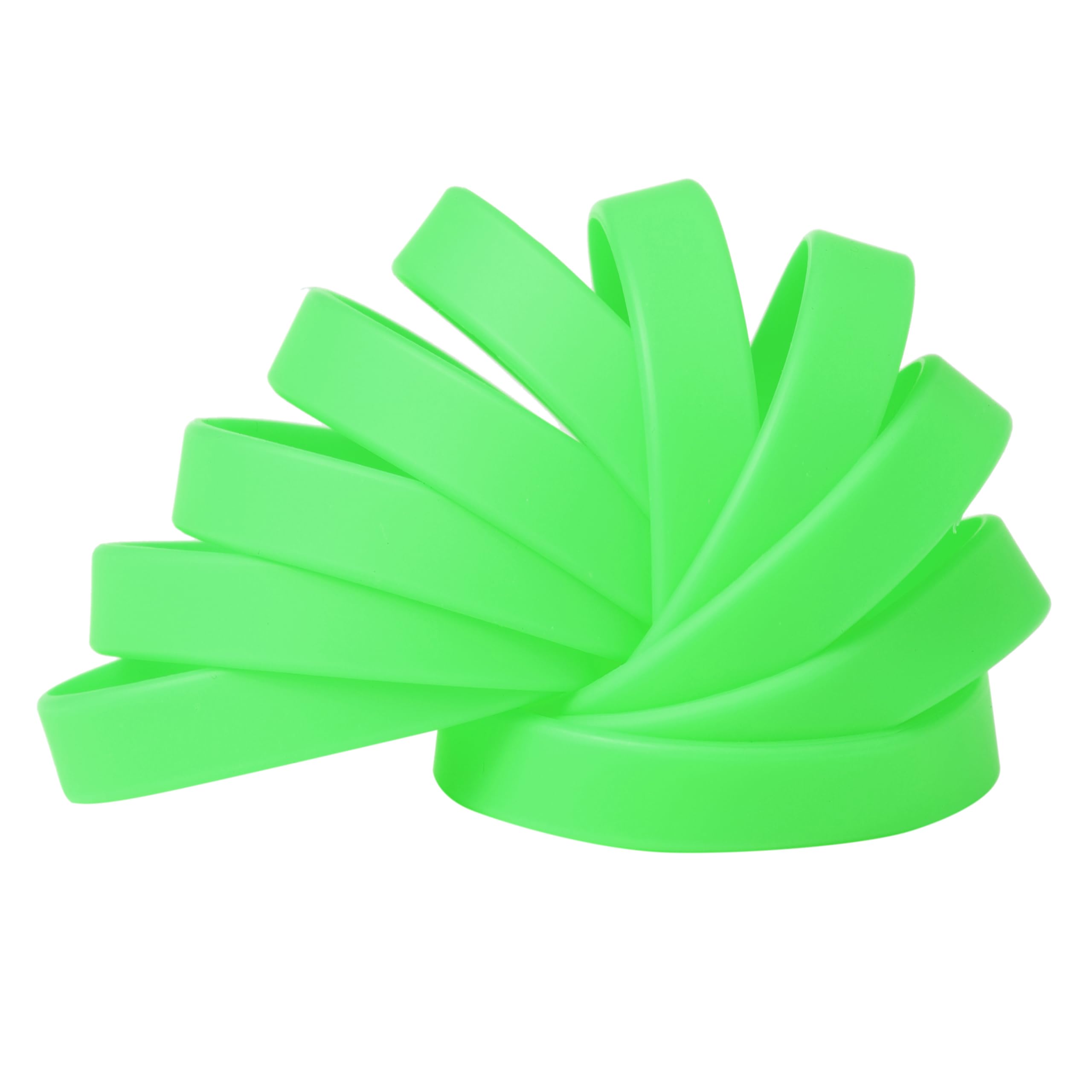 Komonee Plain Green Coloured Silicone Sports Arm Exercise Wristband Bracelets Rubber Wrist Bands Party Accessories For Men Women Boys Girls (Pack of 100)