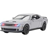 YMHAT Toy Cars 1/32 Dodge Challenger Die Cast Metal Toy Cars Hellcat Toy Car with Sound and Light Pull Back Hellcat Car for 3+ Year Old Boys and Kids