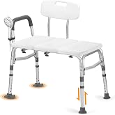 TABEKE Tub Transfer Bench &amp; Shower Chair for Bathtub, Elderly &amp; Disabled | Tool-free assembly, height adjustable shower bench, with backrest &amp; armrest, non-slip feet, comfortable shower seating