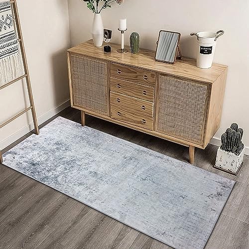 Leesentec Runner rugs Area rugs Non-Slip Runner for Entryway Bedroom Living Room Hallways Long Kitchen Runner Rug Washable Rubber Back Carpet Rug Floor Mat (Light Grey/Brown, 80 x 200 cm)