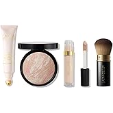 LAURA GELLER Line Smoother Full Face Kit | Fine Line Smoothing Primer, Baked Balance-n-Brighten Foundation, Ideal Fix Concealer & Retractable Kabuki Brush for Mature Skin - Porcelain