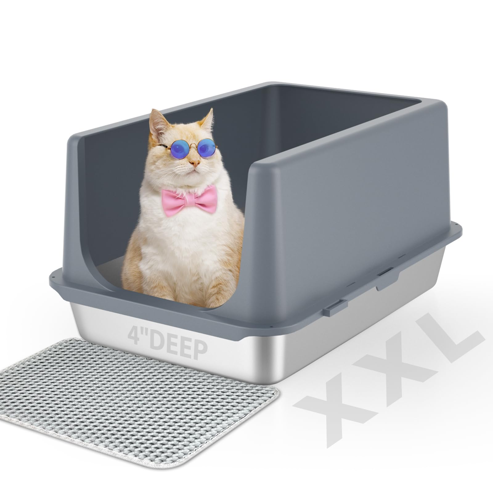 Photo 1 of LIHONG Stainless Steel Litter Box with Lid, XL Metal Cat Litter Tray for Indoor Cats, Enclosure Cat Litter Pan for Large Cats, Non-Sticky Large Kitty Litter Box, Anti-Leakage, 23.5" X 15.6" X 12"