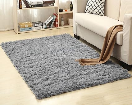 Shaggy Fluffy Rugs Soft Anti Skid Area Rugs Floor Mats Anti Skid Carpets For Home Bedroom Living Room Silver Grey 200cm X 250cm
