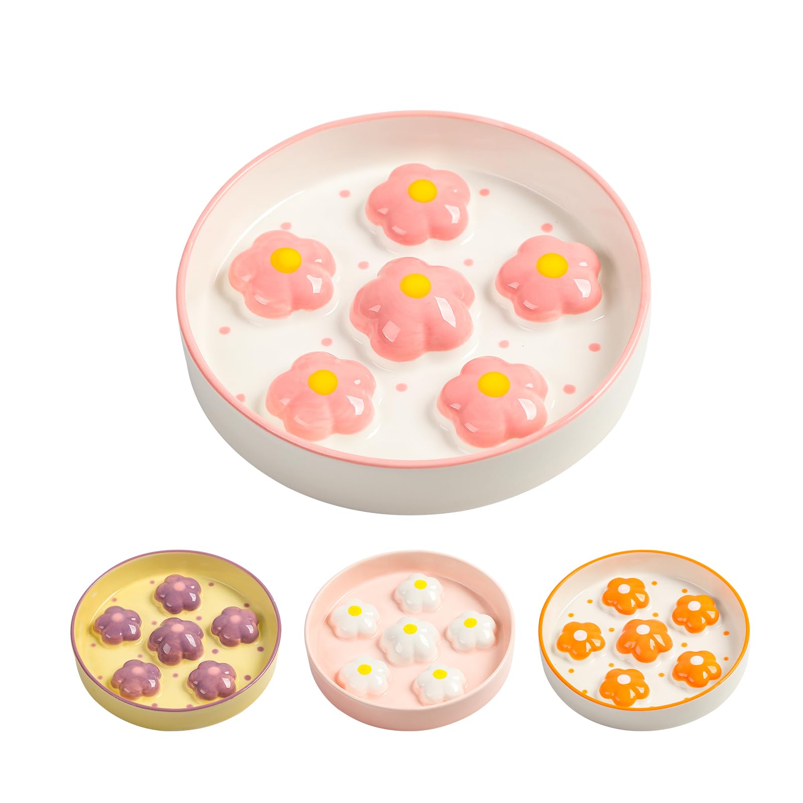 Photo 1 of Ceramic Cat Slow Feeder Bowl - 6 OZ Puzzle Food Dish for Healthy Eating - Shallow Wide Whisker Friendly - Dishwasher Safe - 6.3 x 1.2 Inch - Blush Pink Flower