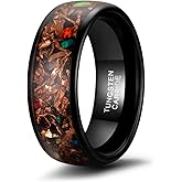 TRUMIUM 8mm Mens Wedding Band Tungsten Rings for Men Women Red Blue Opal Inlay Black Mens Rings Beveled Edges Comfort Fit Size 7-13