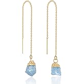 Fremttly Crystal Dangle Earrings, Long Chain Drop Earrings Gemstone Threader Earrings 14K Gold Plated Earrings for Women Trendy