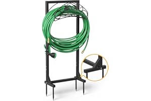Highpro Garden Hose Holder Hose Reel, Water Hose Holder with 4 Spikes, Heavy Duty Hooks Hose Organizer, Water Hose Holders for Outside, Black