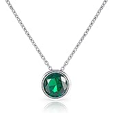 namana 925 Sterling Silver Single Stone Pendant Necklace for Women with White, Green, Blue or Red Cubic Zirconia Stones, Elegant Silver Solitaire Pendant Necklace with a Coloured Stone