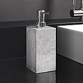 AUSAULAC Real Natural Marble Soap Dispenser with Stainless Steel Pump Decorative Liquid Hand Soap Bottle for Kitchen Bathroom, Compatible with Lotion, Dish Soap Shower Gel (Grey 1 Set)