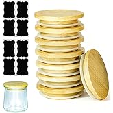TERESRY 8 Pack Oui Yogurt Jar Lids with 8 Labels, Food-Grade Bamboo Lids for 5Oz Oui Yogurt Jars, Reusable Wooden Canning Cov