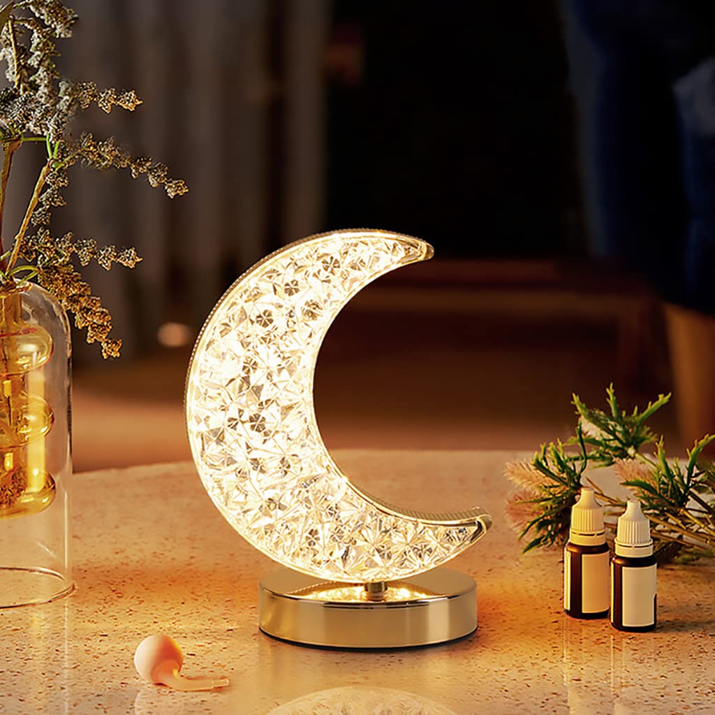 Crystal Moon Led Touch Control Table Lamp, USB Rechargeable Acrylic 3 Way Touch Sensor Bedside Moon Desk Lamps, Cute Atmosphere LED Nightstand Light for Bedroom Nursery Living Room — image 1