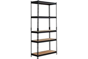 PioneerWorks 2000lbs Storage Shelves 5 Tier, Adjustable Heavy Duty Garage Shelving, Metal Industrial Shelving Unit for Warehouse, Pantry, Kitchen, 30" W x 12" D x 60" H, Black