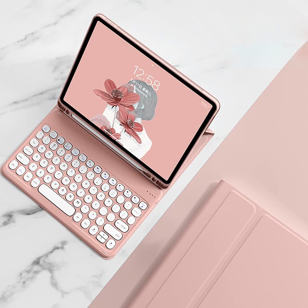 SENLAN iPad 10.2 '' 9th 8th 7th generation Air 3 Pro10.5 '' keyboard cover Stylish and Cute round keycap Smart Magnetically detachable BT keyboard for iPad 9 iPad 8 iPad 7 (iPad10.2''/10.5'', Pink)