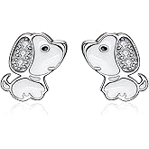 Bellitia Jewelry 925 Sterling Silver Fashion Cute Dog Puppy Stud Earrings for Women, Cubic Zirconia Ear Piercing Zodiac Jewelry Set for her