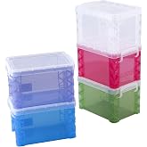 Super Stacker Small Index Card Sized Box, 4x6 in, 1 Count | Assorted colors that may ship are shown in 1st image, Snap-tight lid, Stackable, Waterproof, Dustproof