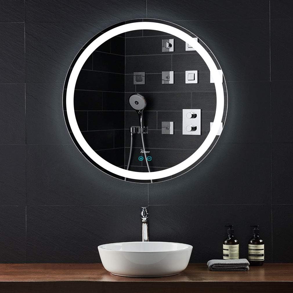 PHASAT 31.5 Inch LED Light Round Wall-Mounted Bathroom Mirror,Anti-Fog,Waterproof, PTMY01U