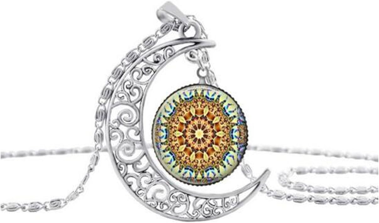 Luck Wang Women's Unique Retro Fashion Alloy Moon Time Gemstone Necklace