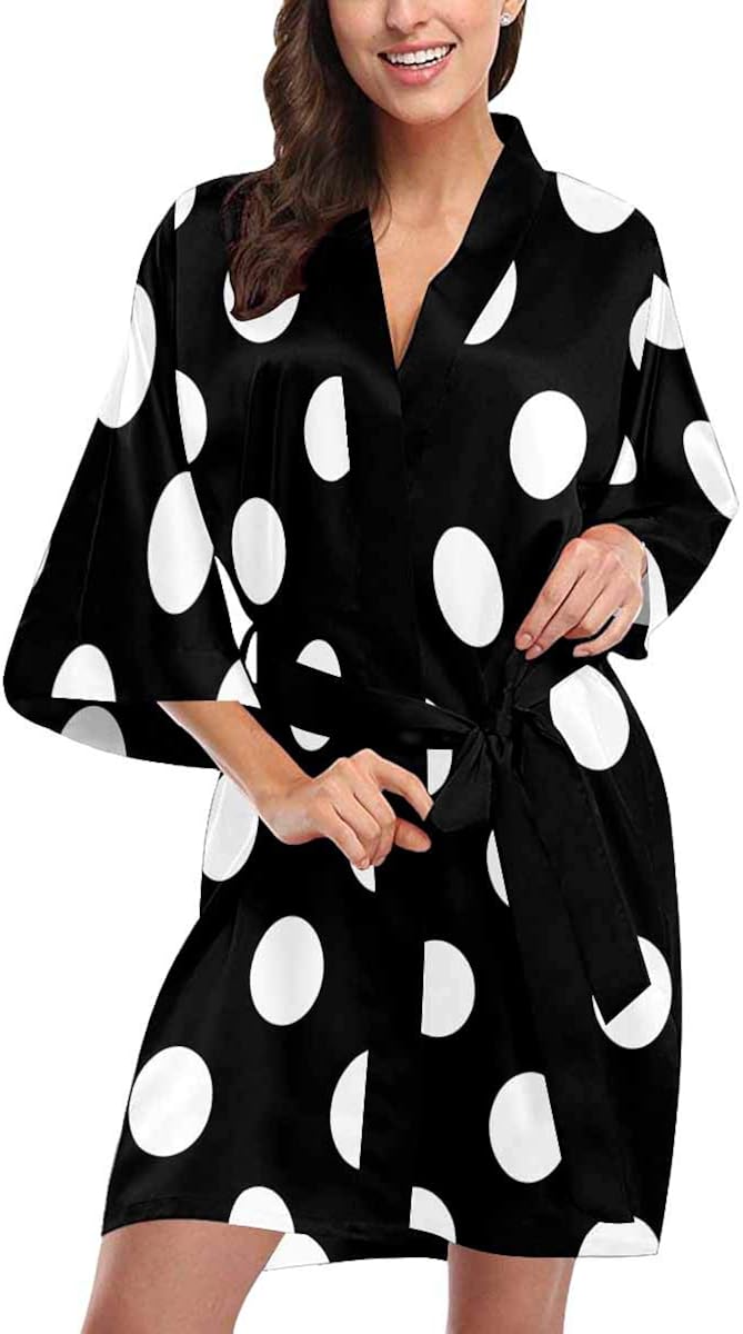 Custom Black&White Polka Dot Women Kimono Robes Beach Cover