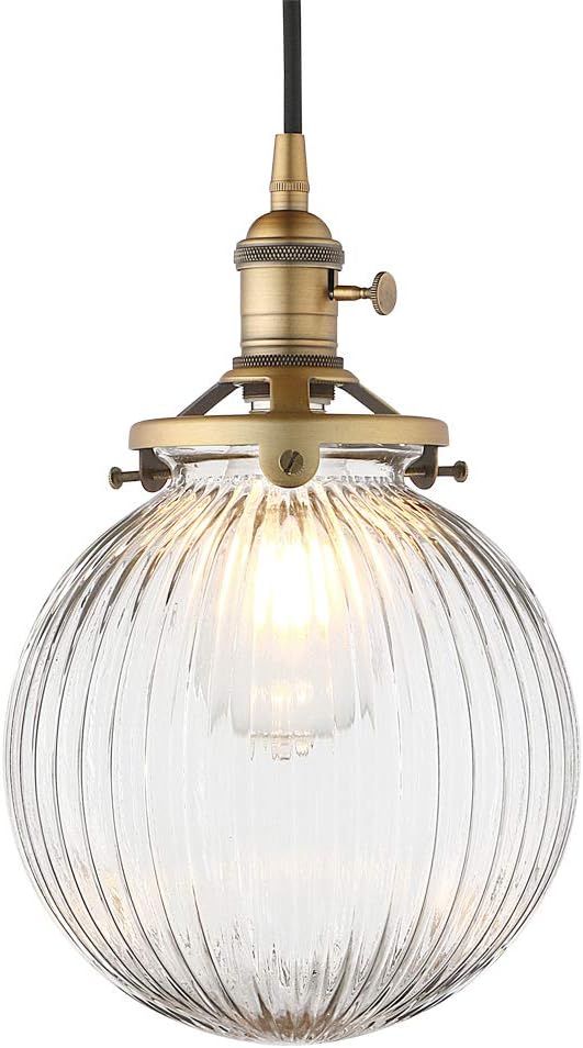 Yosoan Vintage Edison Switch Pendant Light Fiting with Ribbed Globe Glass Shade
