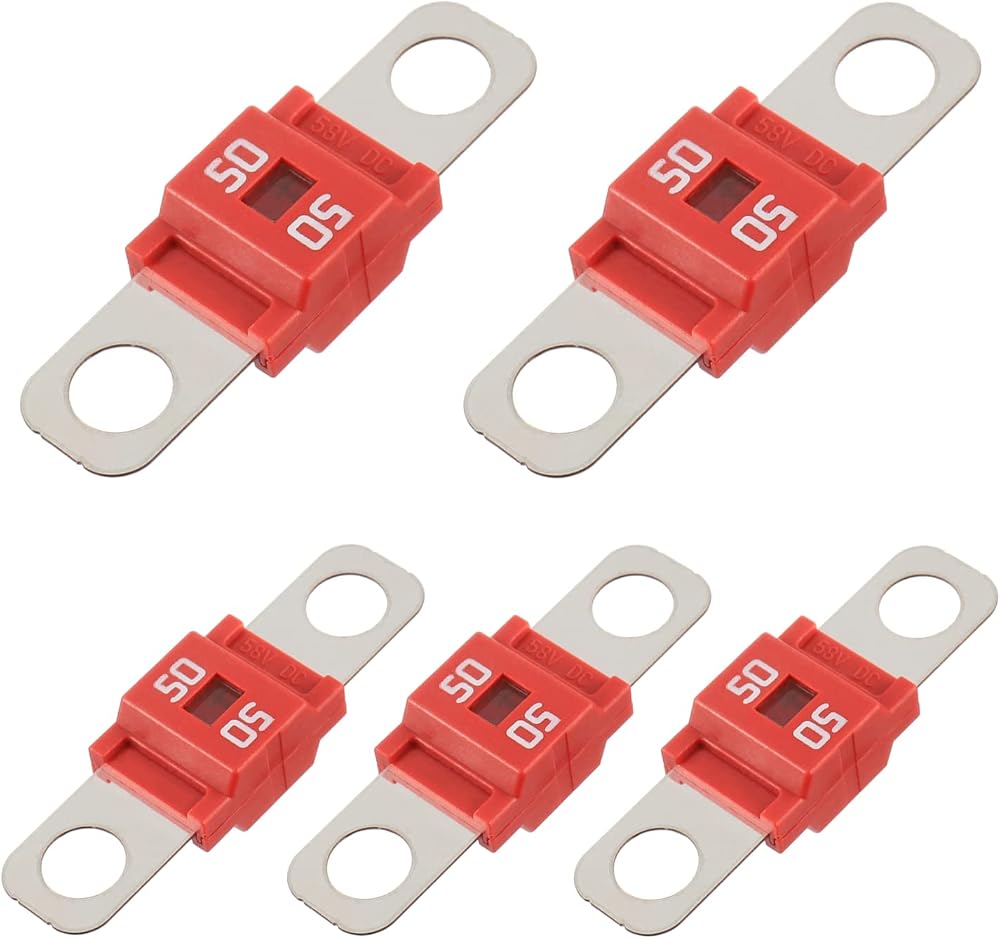 BOJACK 50A AMI Midi Fuse 5PK Red High Current for Cars Trucks Construction